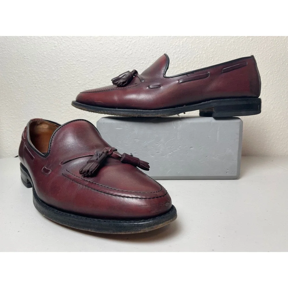 Allen Edmonds Grayson Tassel Loafers Burgundy Leather Men's Dress‎ Shoes 9.5D